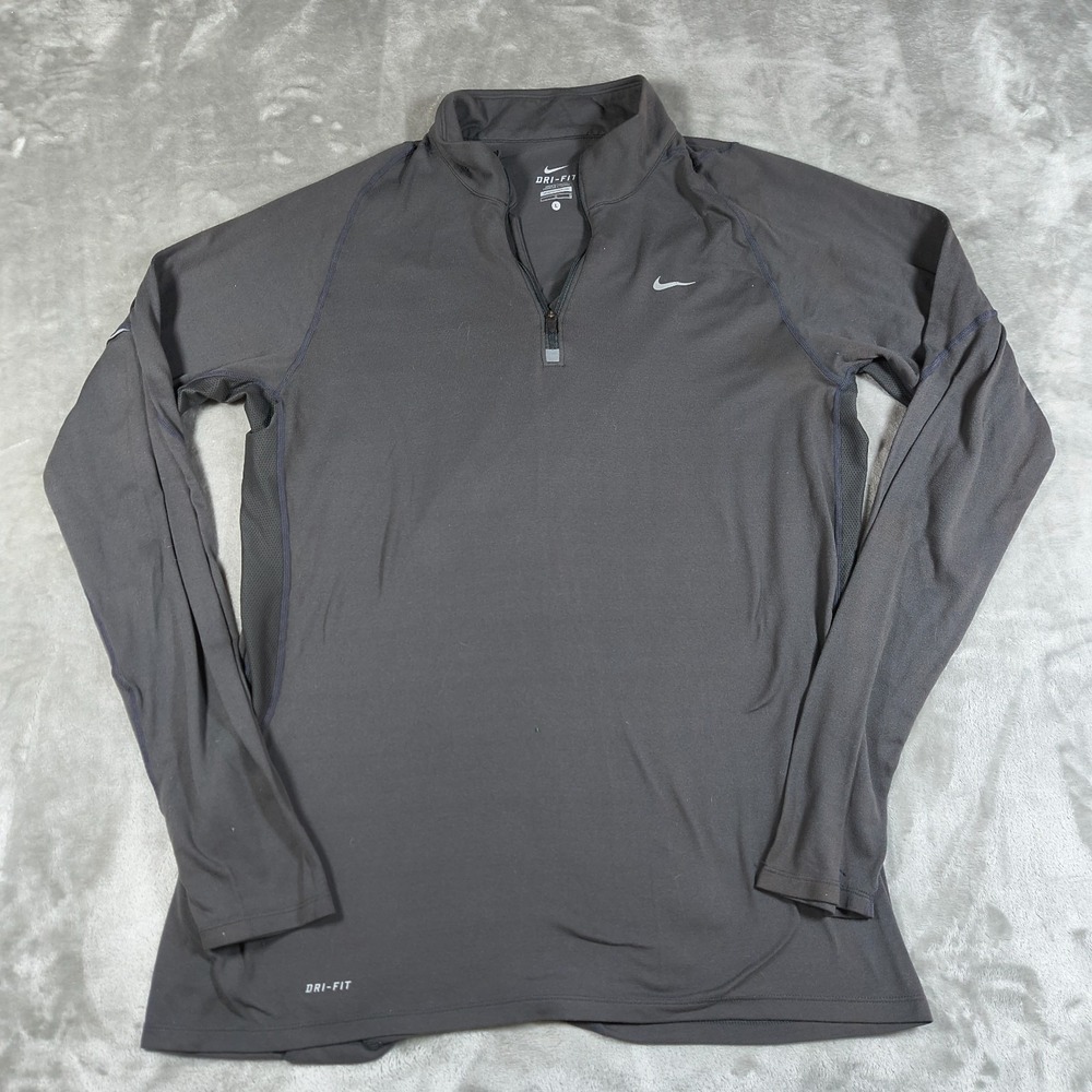 Nike Shirt Mens Large Gray Quarter Zip Long Sleeve Performance Dri Fit Swoosh
